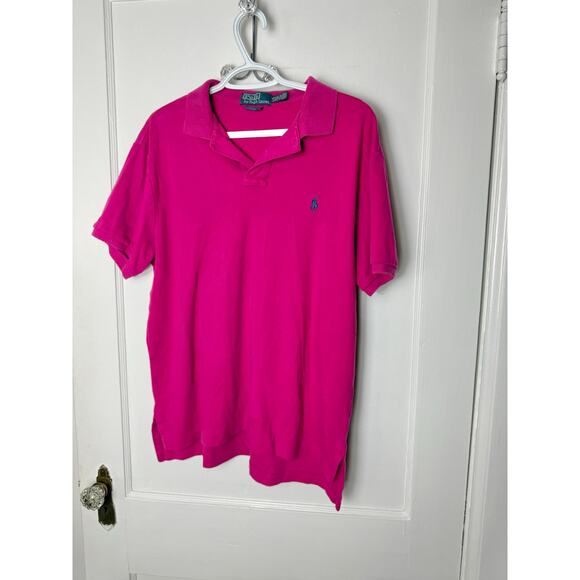 Vintage Y2K Polo Ralph Lauren Deep Pink Cotton Polo Logo Shirt Men's Large - Picture 1 of 8